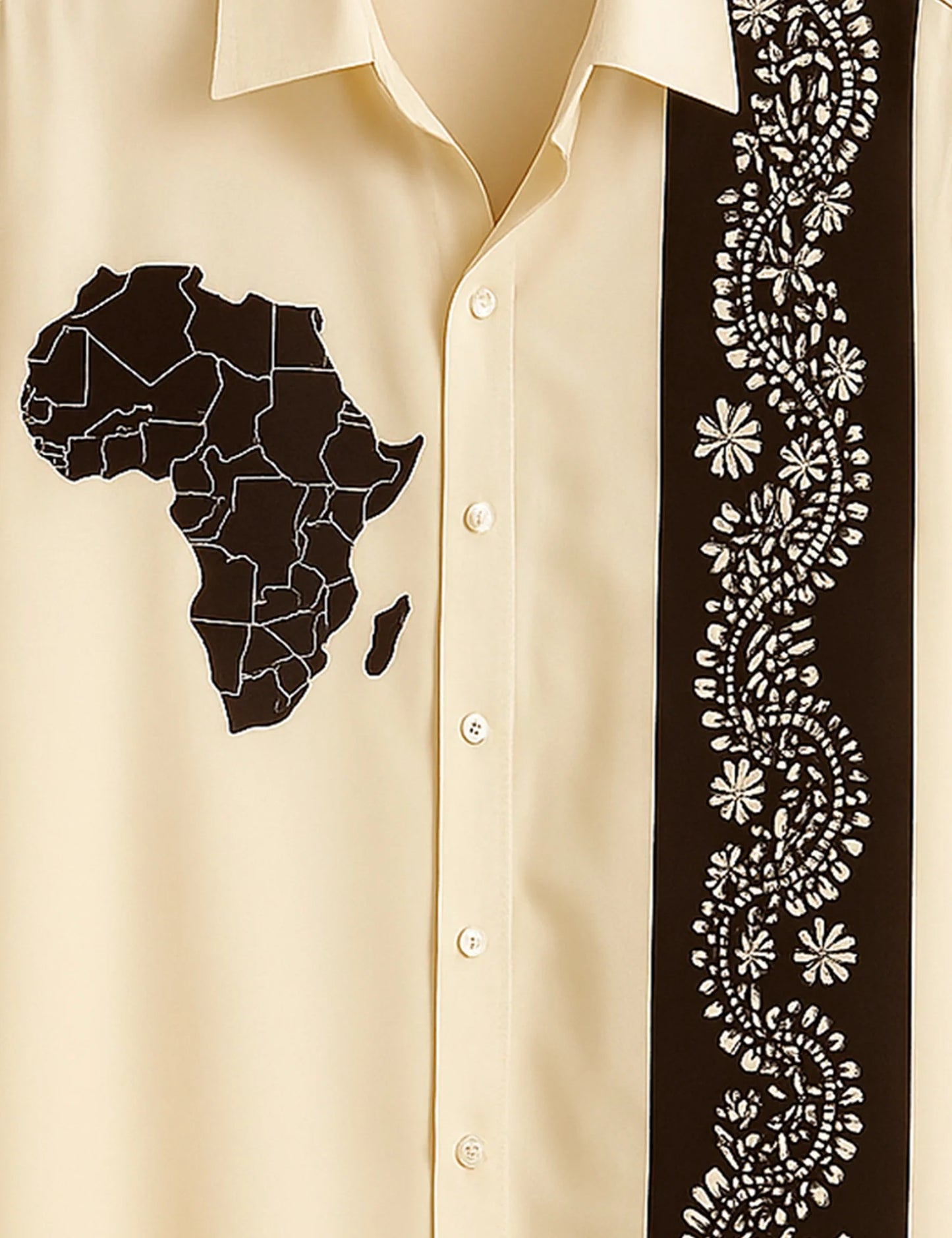 Men's Off White Africa Map Tribal - Printed Half Sleeve Shirt