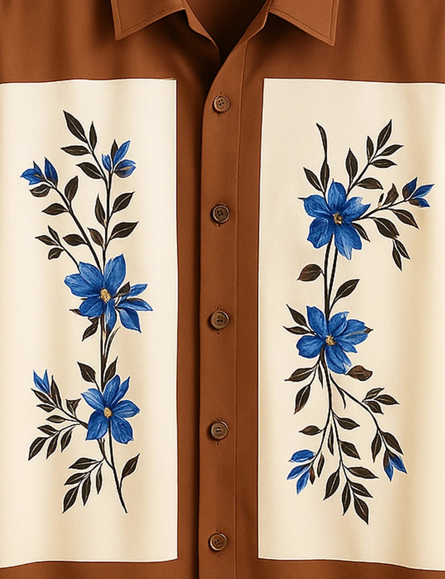 Men's Brown & Cream Floral Panel - Printed Half Sleeve Shirt