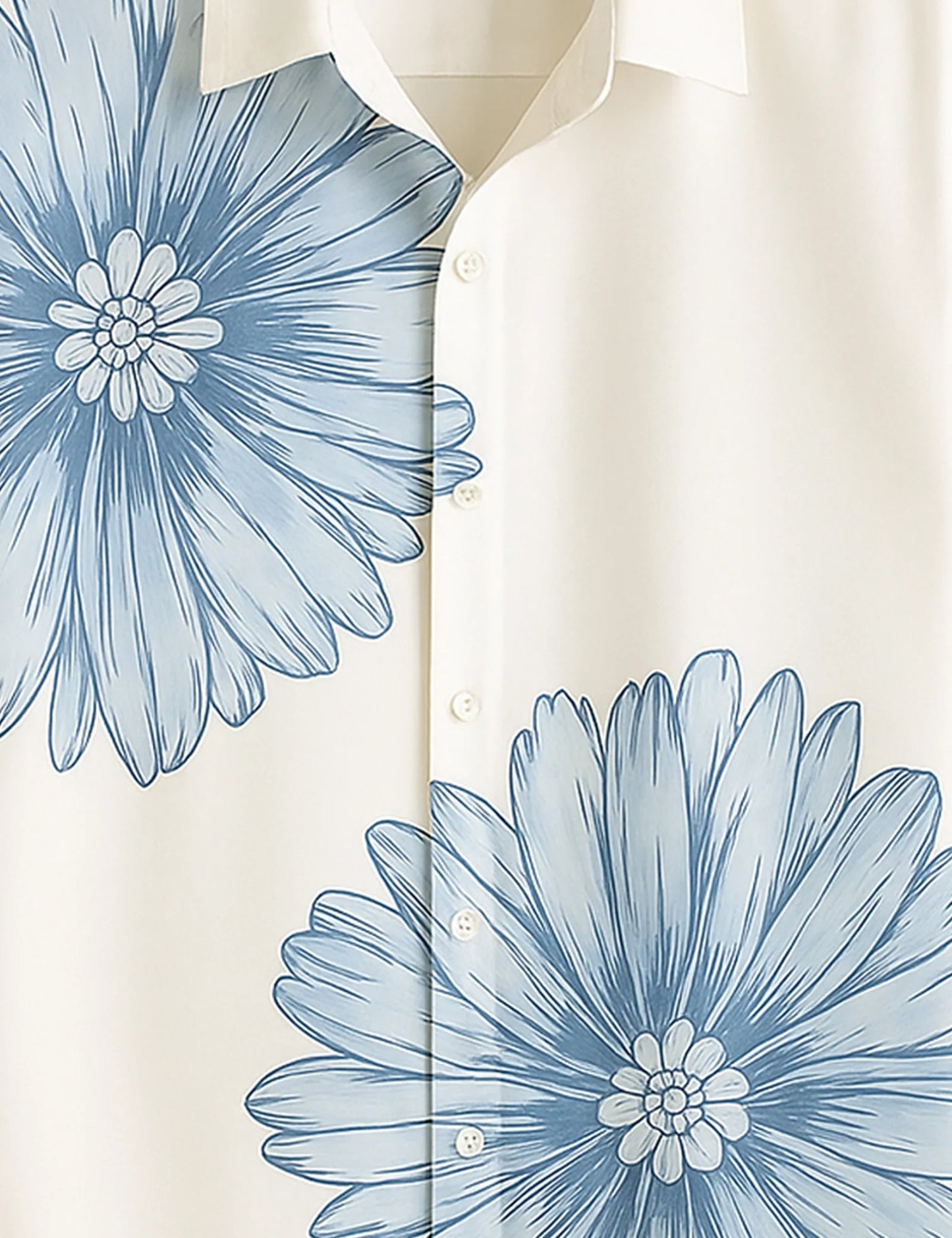 Men's White & Blue Casual Flower - Printed Half Sleeve Shirt