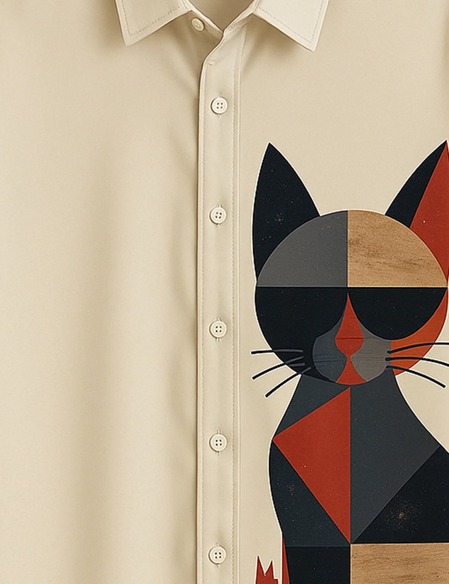 Men's Off White Geometric Cat – Printed Half Sleeve Shirt