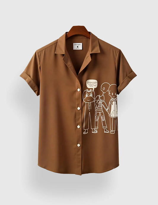 Brown White Outline Men's Half Sleeves Printed Shirt Exclusive