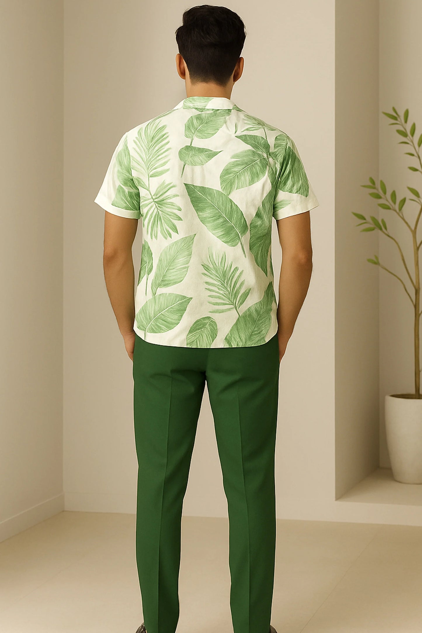 Green Leaf Men's Casual Half Sleeve Shirt and Full Pant Set