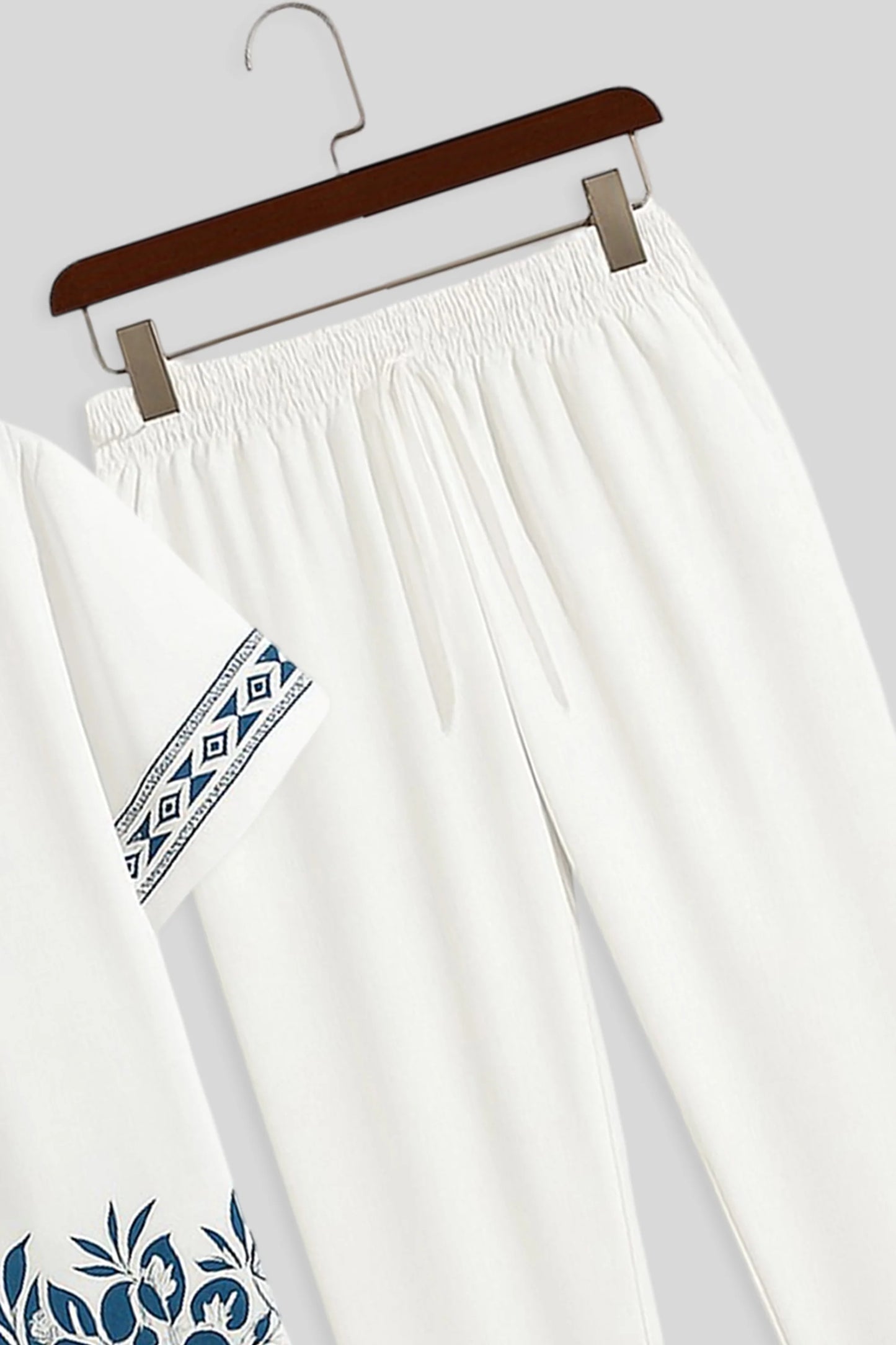 White Border Men's Casual Half Sleeve Shirt and Full Pant Set