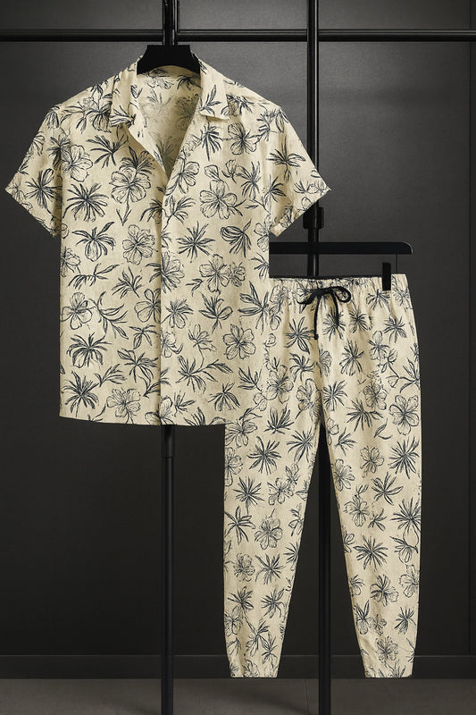 Yellow Mandala Men's Casual Half Sleeve Shirt and Full Pant Set