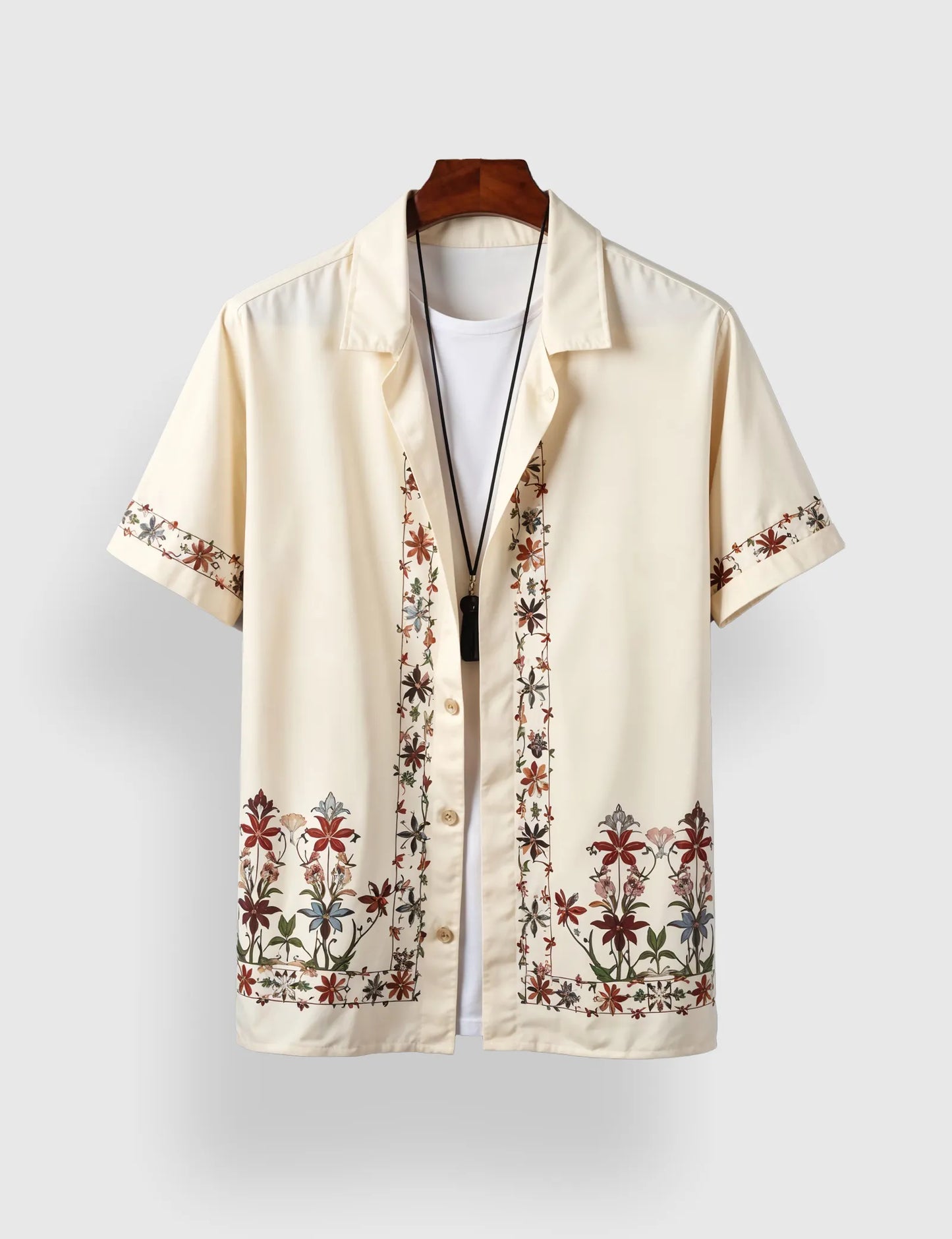 Cream Rose Border Men's Half Sleeves Printed Shirt Exclusive