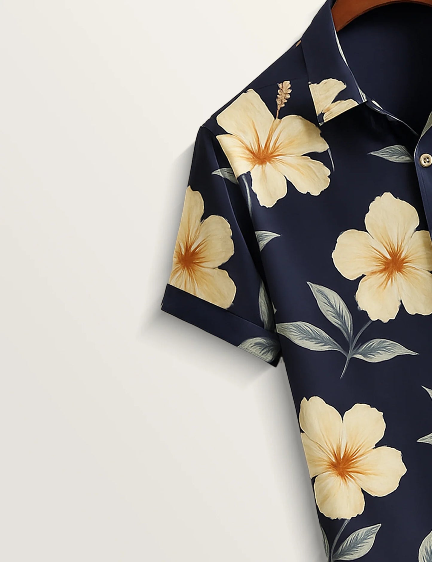 Navy Blue Hibiscus Printed Refined Cotton Daily Shirt for Men