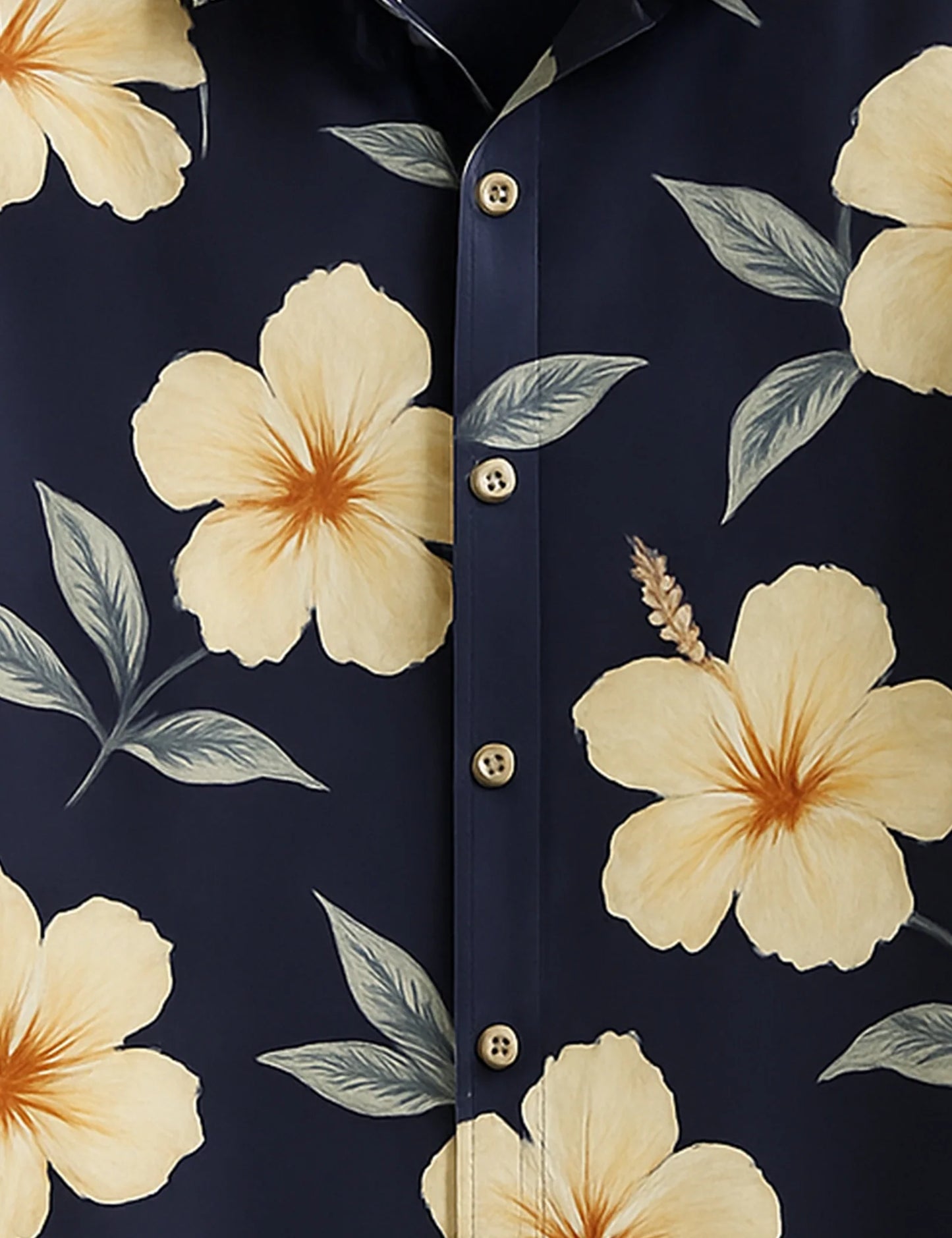 Navy Blue Hibiscus Printed Refined Cotton Daily Shirt for Men