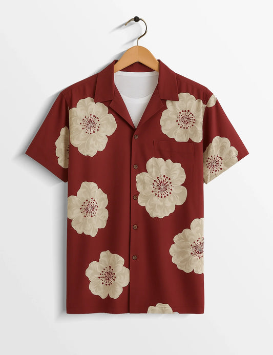 Red Flower SleekFit Cotton Casual Shirt for Men