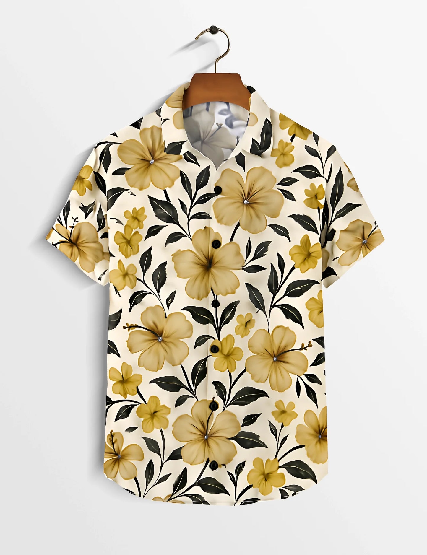 Yellow Floral Soft Touch Cotton Shirt for Men