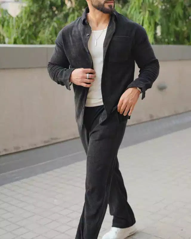 Black Color Luxury Korean Style Full Co-Ord Set Trouser and Shirt