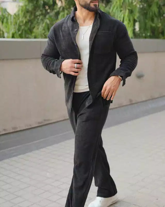 Black Color Luxury Korean Style Full Co-Ord Set Trouser and Shirt