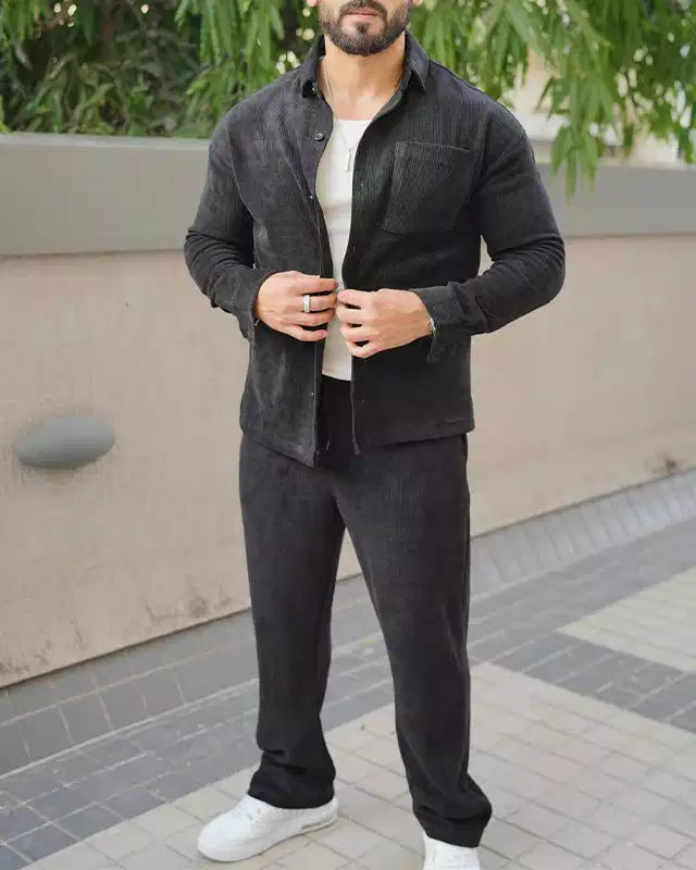 Black Color Luxury Korean Style Full Co-Ord Set Trouser and Shirt