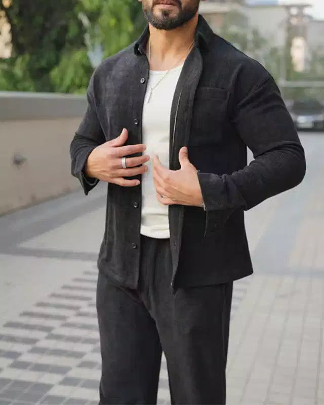 Black Color Luxury Korean Style Full Co-Ord Set Trouser and Shirt