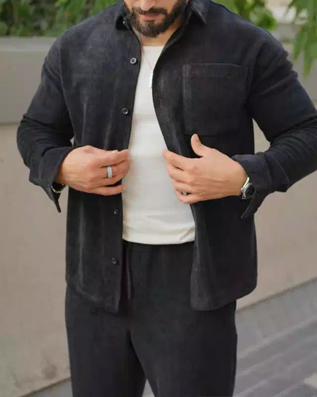 Black Color Luxury Korean Style Full Co-Ord Set Trouser and Shirt