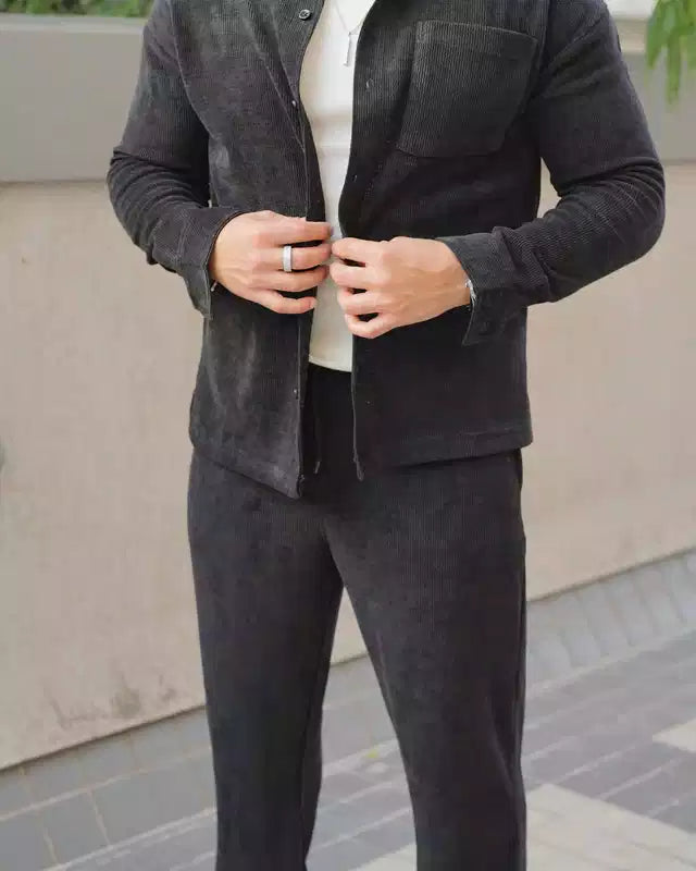 Black Color Luxury Korean Style Full Co-Ord Set Trouser and Shirt