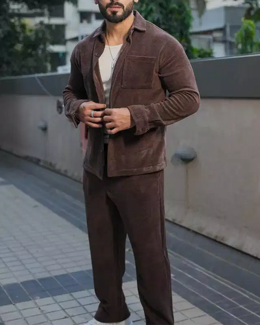 Brown Color Luxury Korean Style Full Co-Ord Set Trouser and Shirt