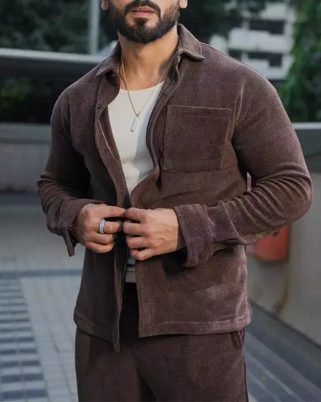 Brown Color Luxury Korean Style Full Co-Ord Set Trouser and Shirt