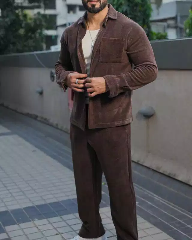 Brown Color Luxury Korean Style Full Co-Ord Set Trouser and Shirt
