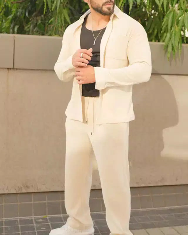 White Color Luxury Korean Style Full Co-Ord Set Trouser and Shirt