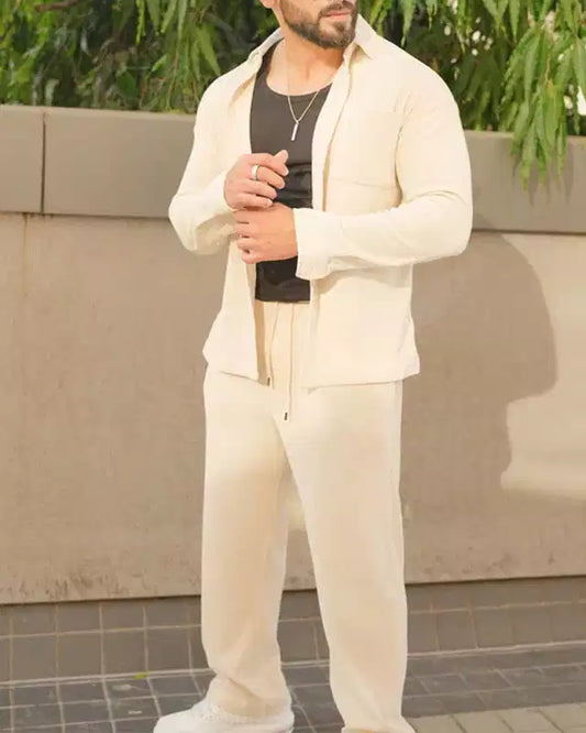 White Color Luxury Korean Style Full Co-Ord Set Trouser and Shirt