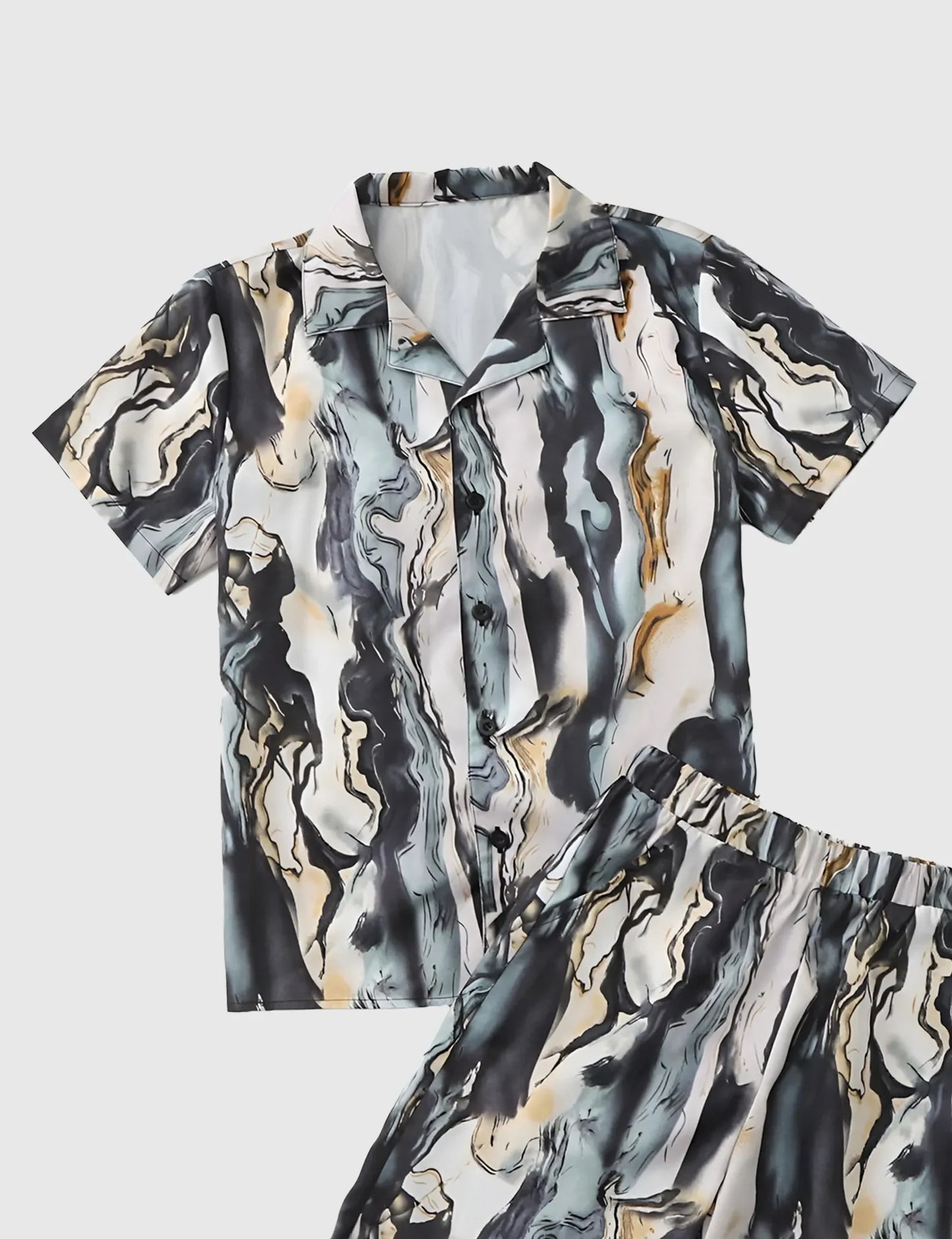 Men’s Abstract Marble Print Shirt and Shorts Co-ord Set