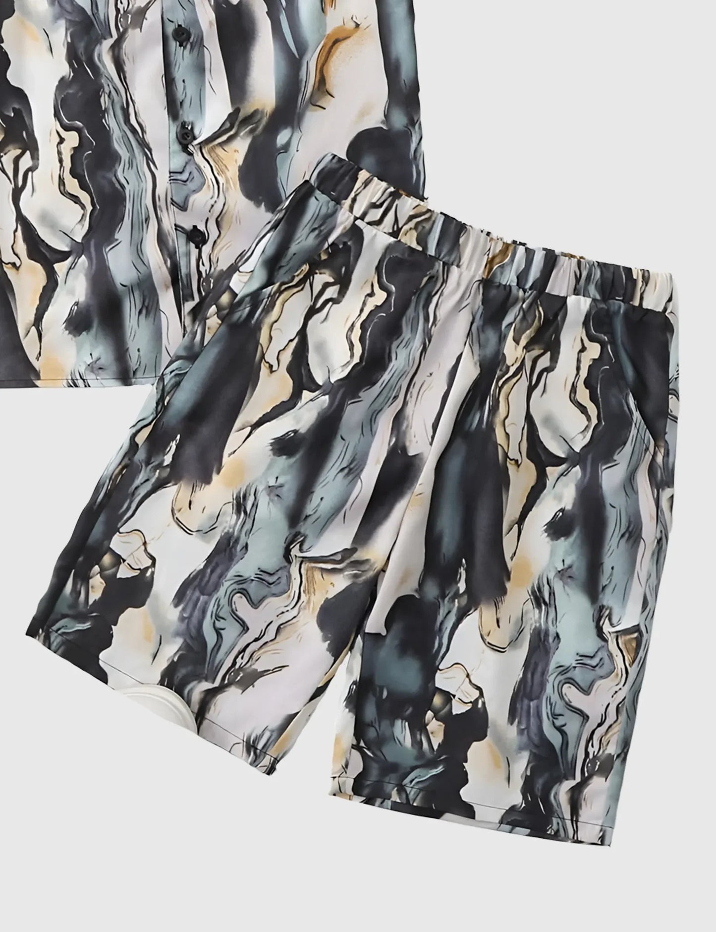 Men’s Abstract Marble Print Shirt and Shorts Co-ord Set
