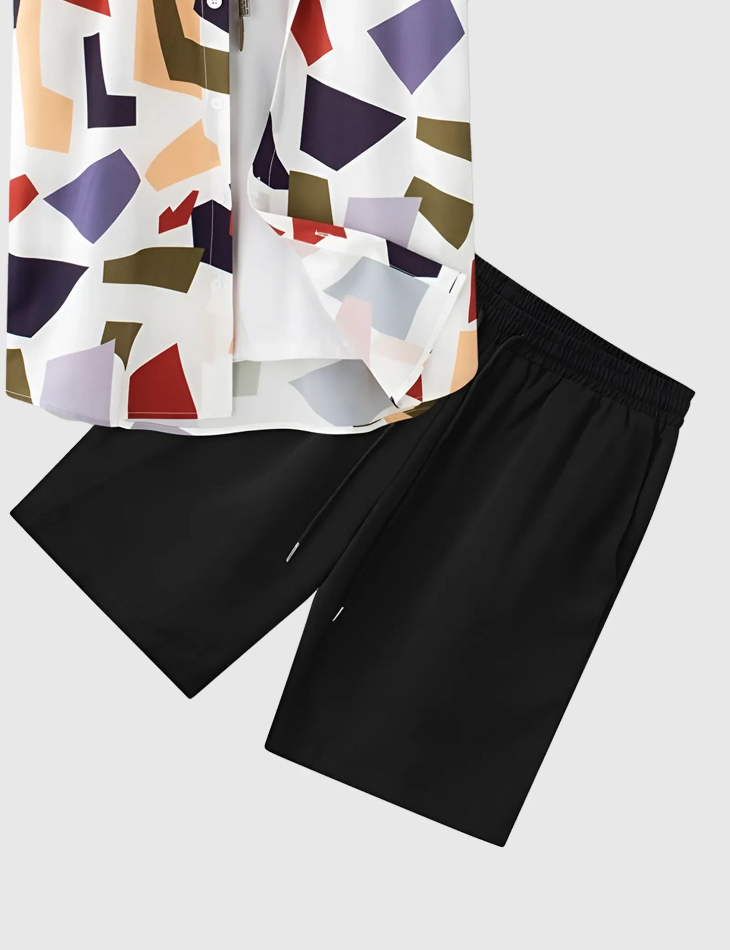 Men’s Geometric Color Block Print Shirt and Shorts Co-ord Set