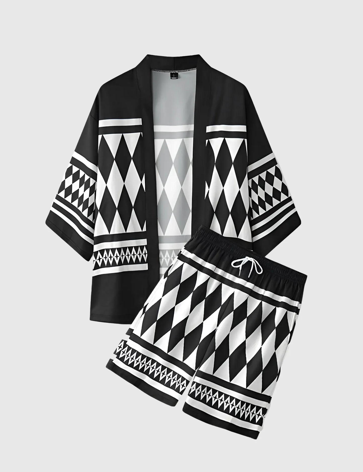 Men’s Geometric Samurai Print Shirt and Shorts Co-ord Set