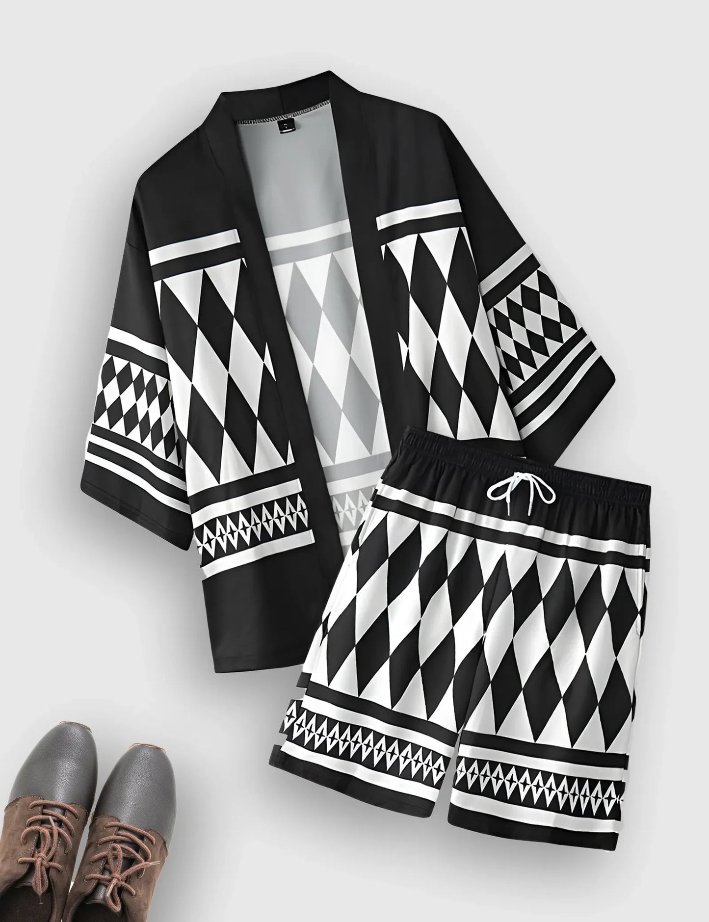 Men’s Geometric Samurai Print Shirt and Shorts Co-ord Set
