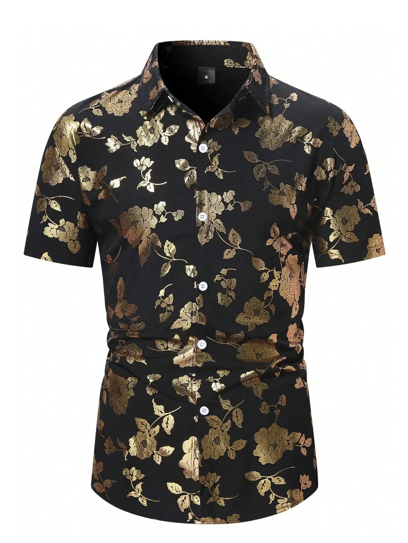 Men's Gold Floral Print Shirt Relaxed Printed Casualwear