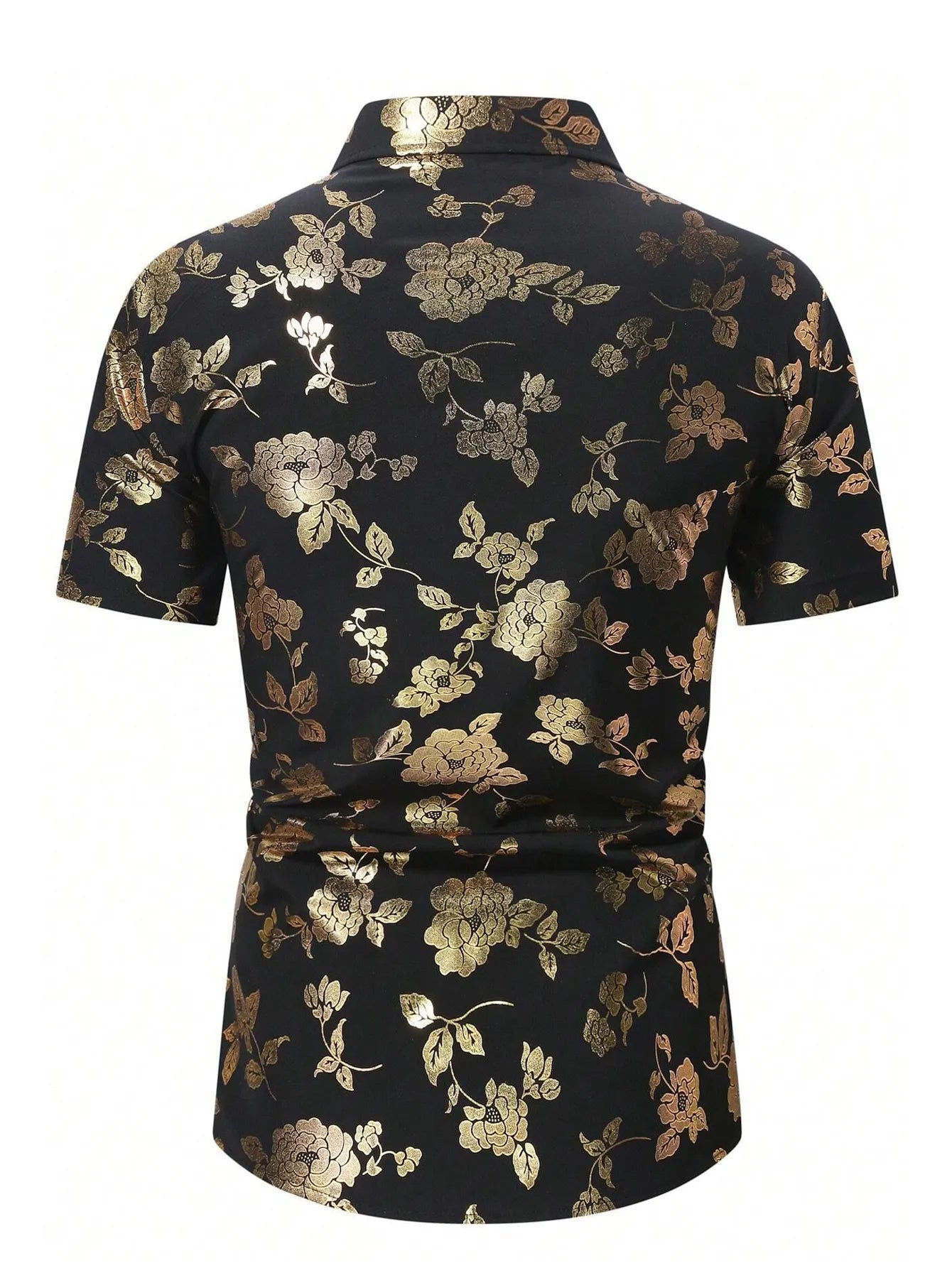 Men's Gold Floral Print Shirt Relaxed Printed Casualwear