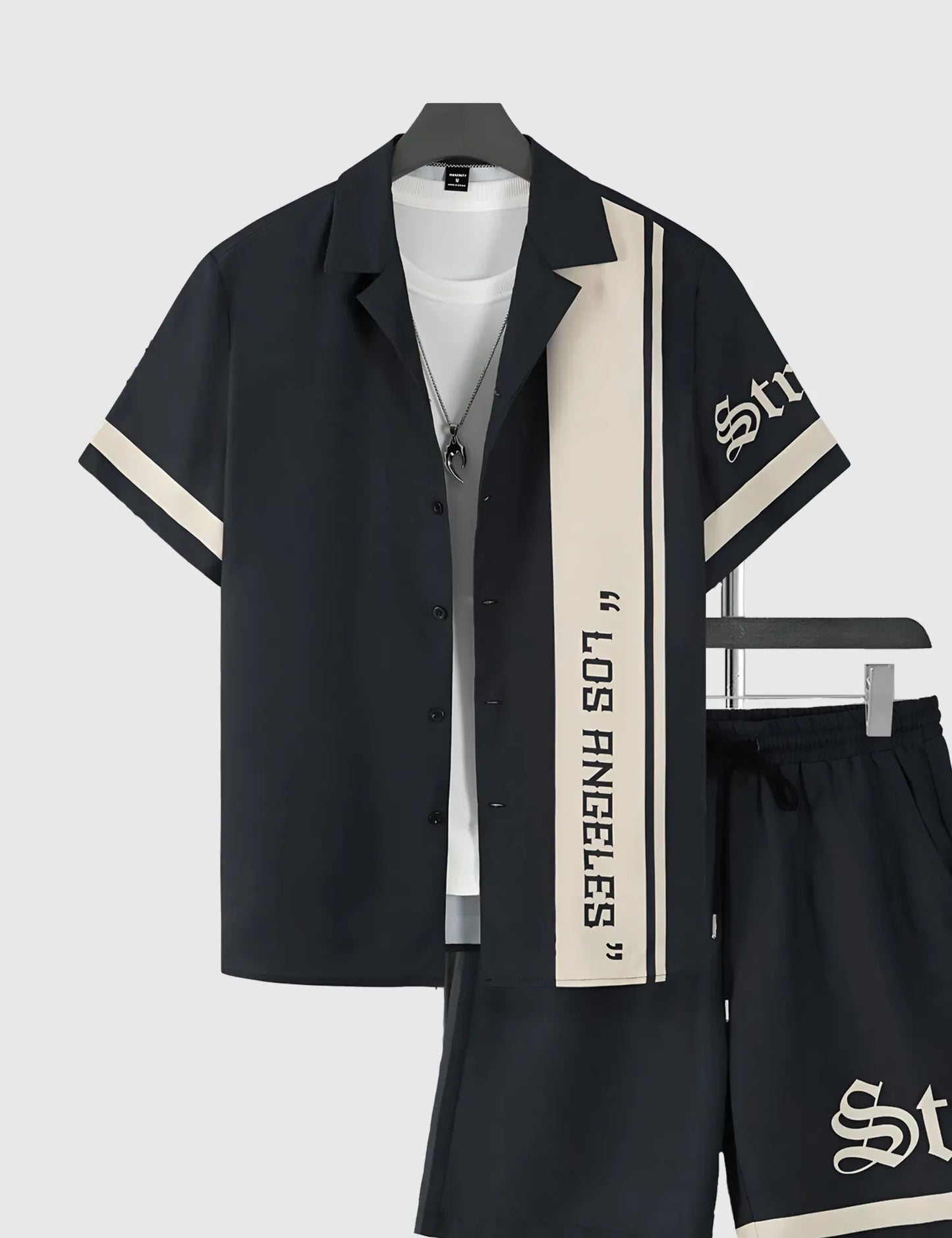 Men’s Los Angeles Text Graphic Print Shirt and Shorts Co-ord Set