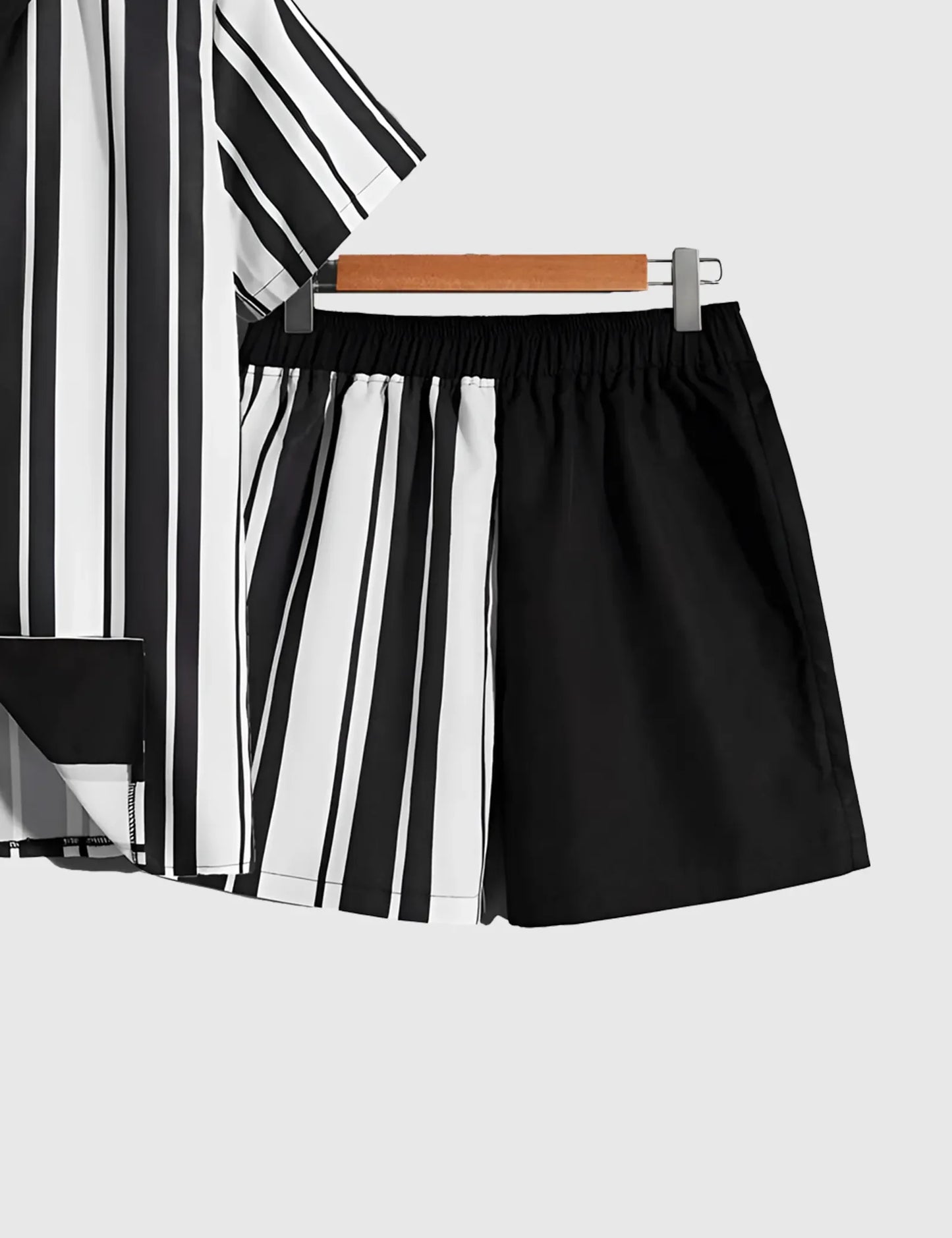 Men’s Monochrome Striped plain Shirt and Shorts Co-ord Set