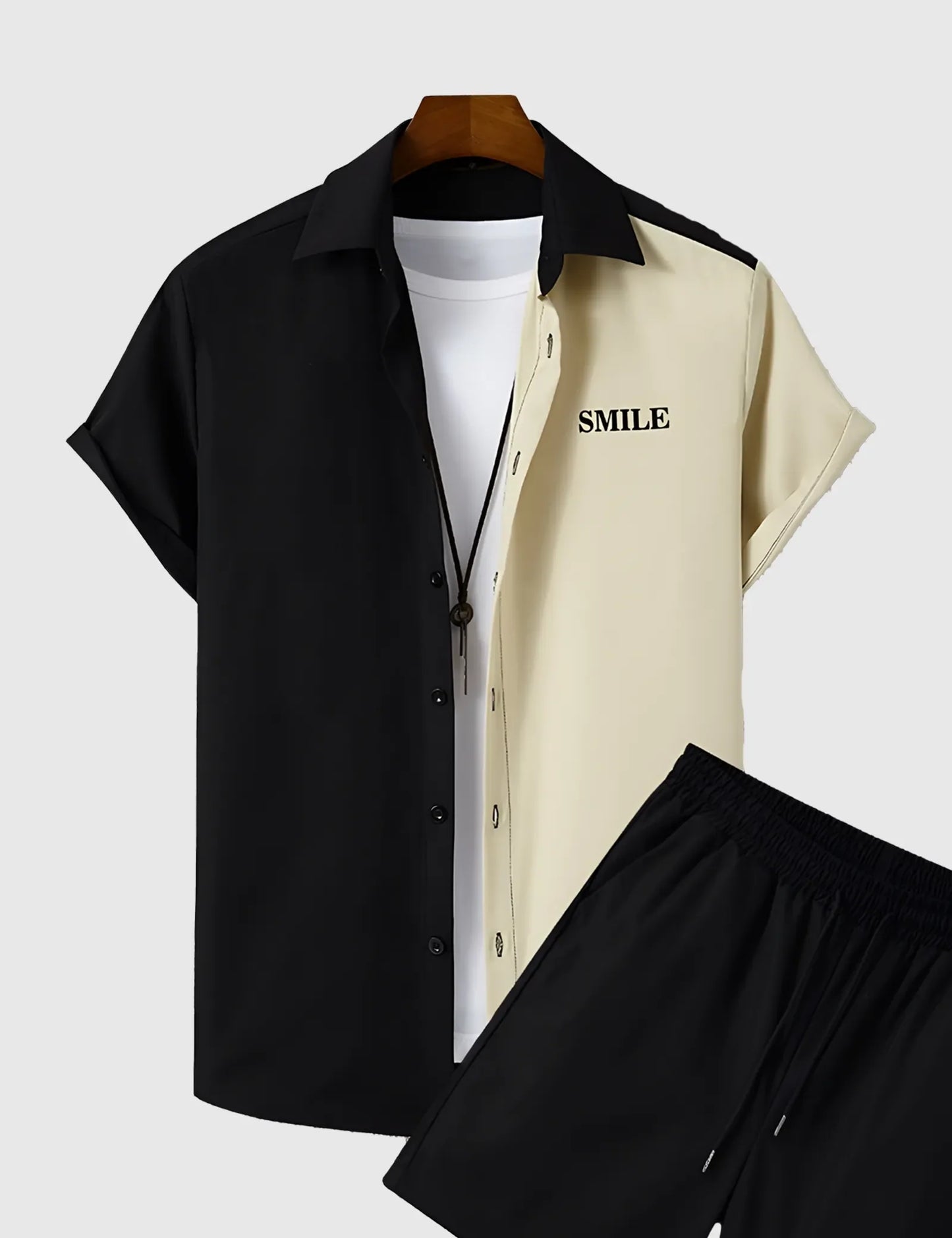 Men’s Off White Smile Colorblock Print Shirt and Shorts Co-ord Set