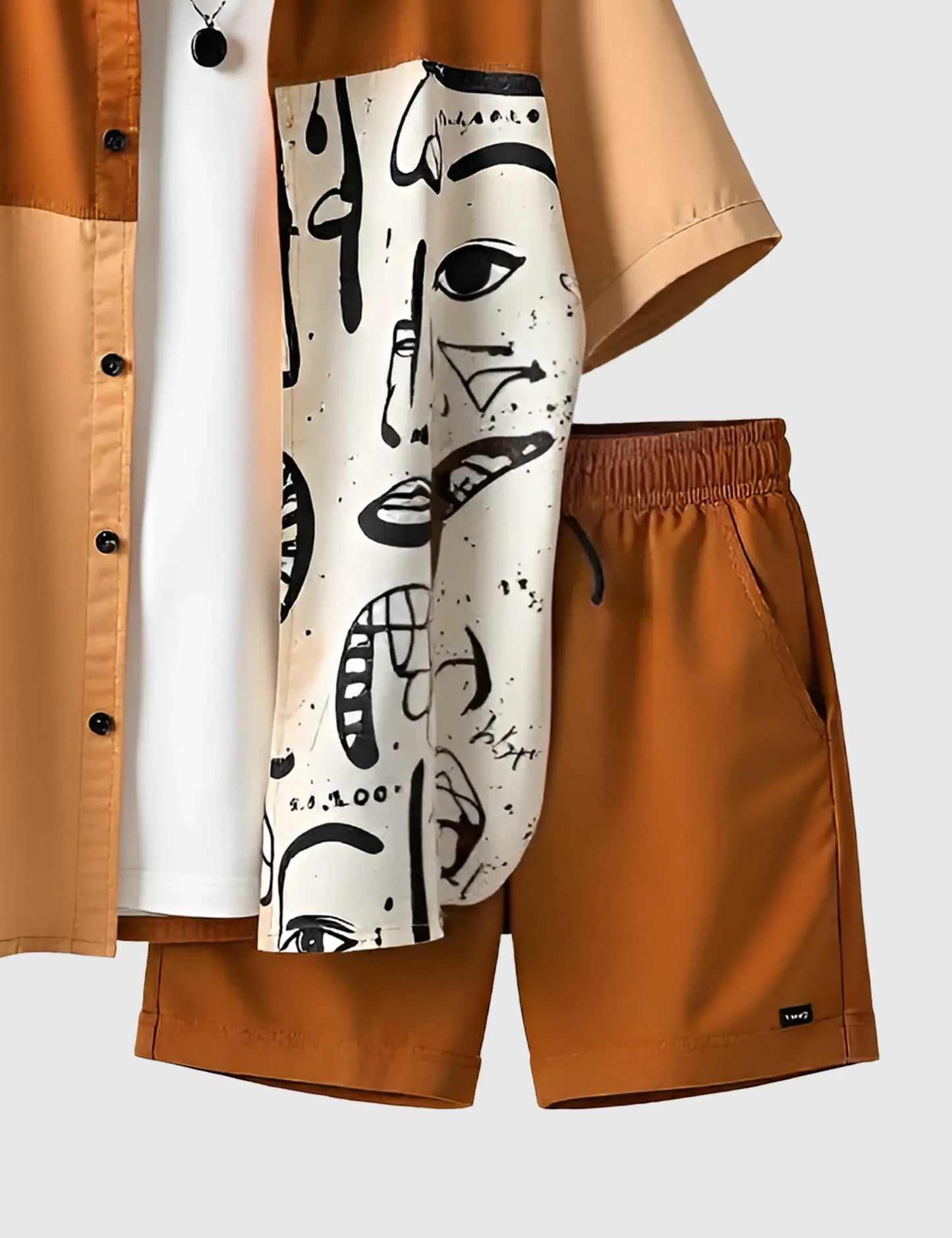 Men’s Orange Abstract Expression Print Shirt and Shorts Co-ord Set