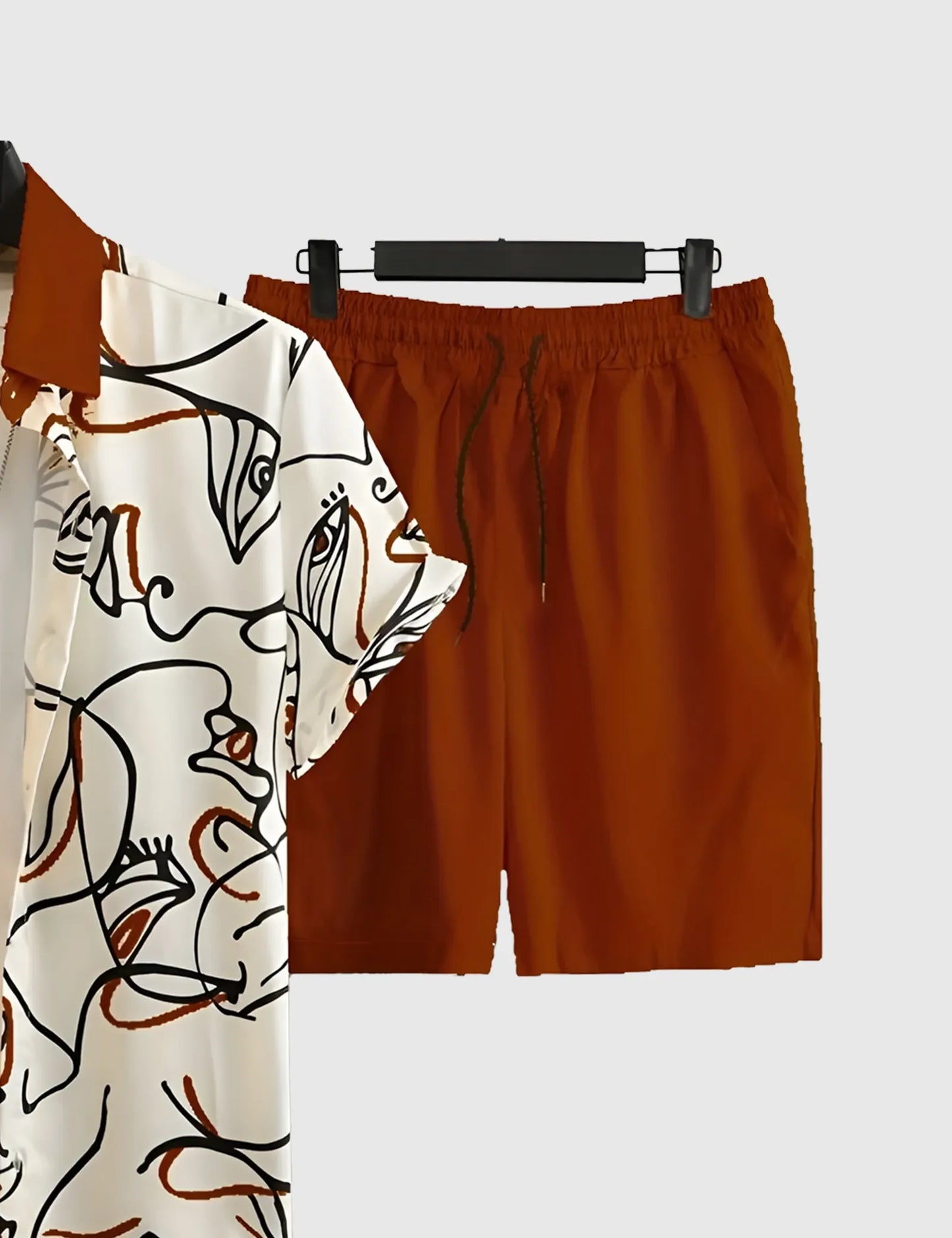 Men’s Orange White Line Print Shirt and Shorts Co-ord Set