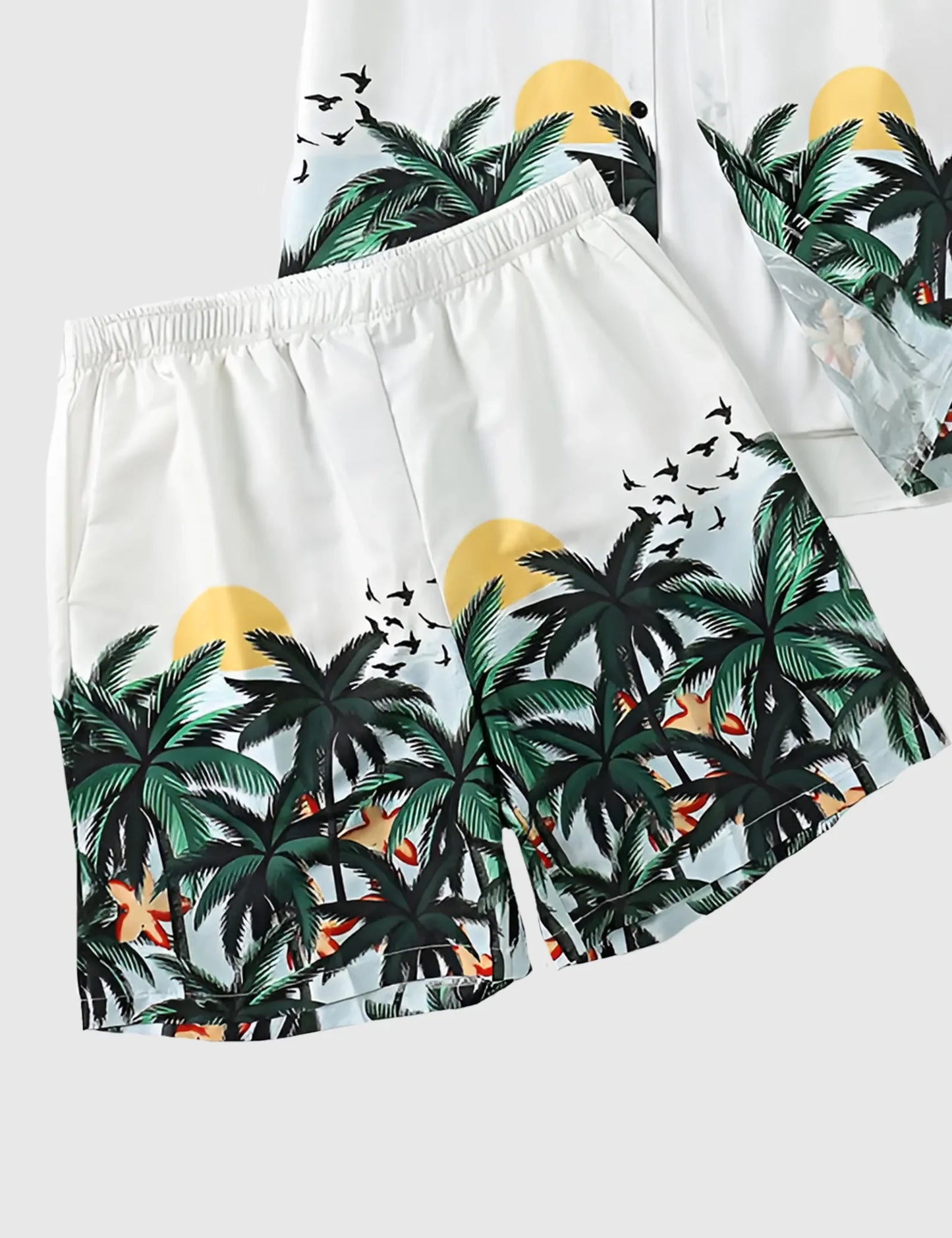 Men’s Tropical Sunset Palm Print Shirt and Shorts Co-ord Set