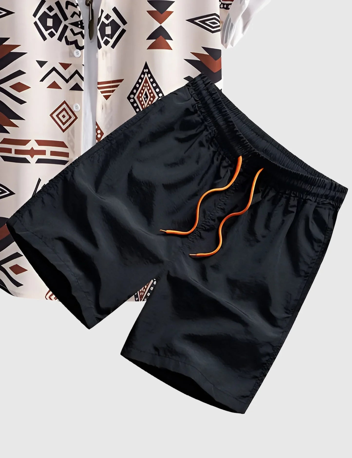 Men’s White Geometric Vibes Print Shirt and Shorts Co-ord Set