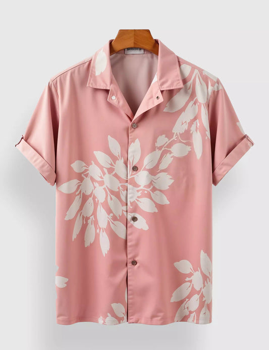 Pink_Floral Work Designer Men's Half Sleeves Printed Shirt Exclusive