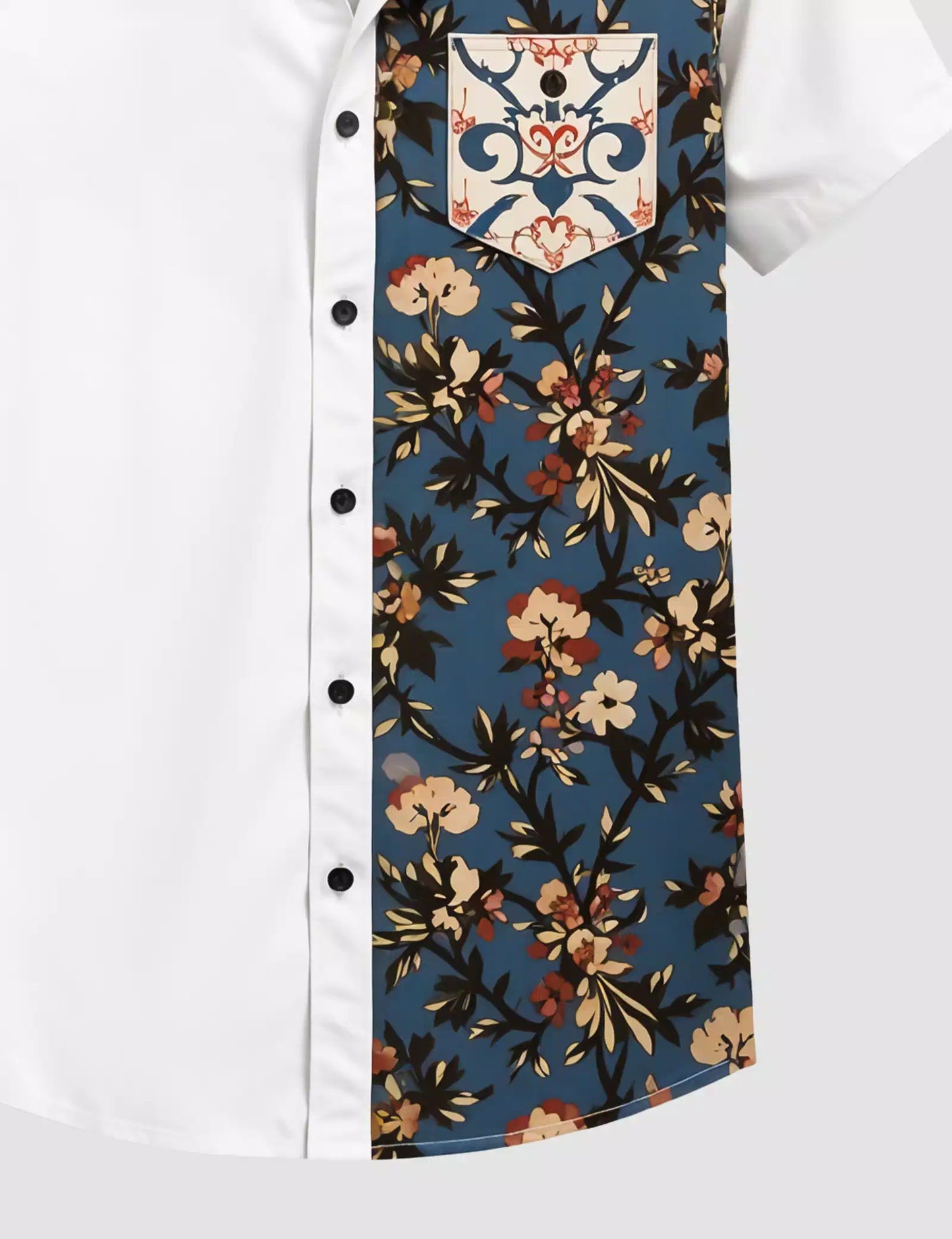 White Flower Printed Designer Men's Half Sleeves Printed Shirt Exclusive Super Sale