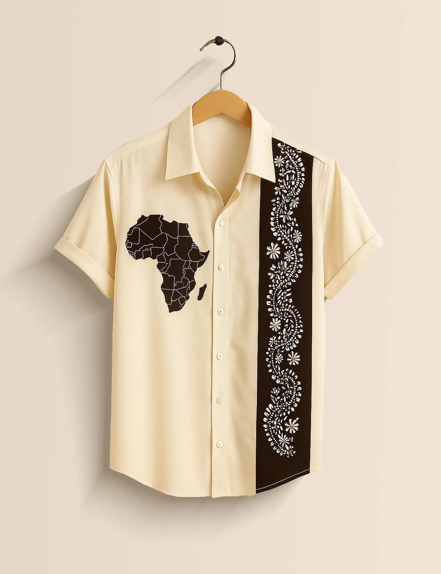 Men's Off White Africa Map Tribal - Printed Half Sleeve Shirt