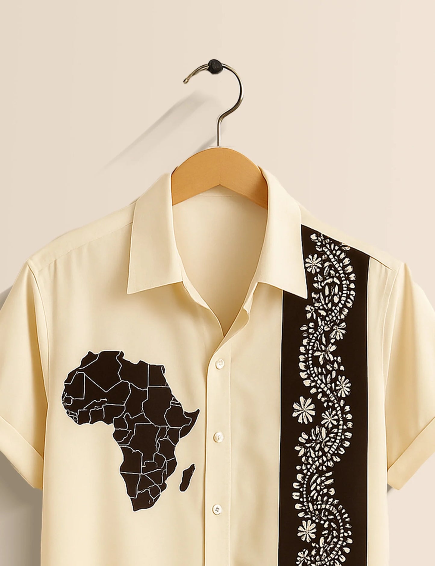 Men's Off White Africa Map Tribal - Printed Half Sleeve Shirt