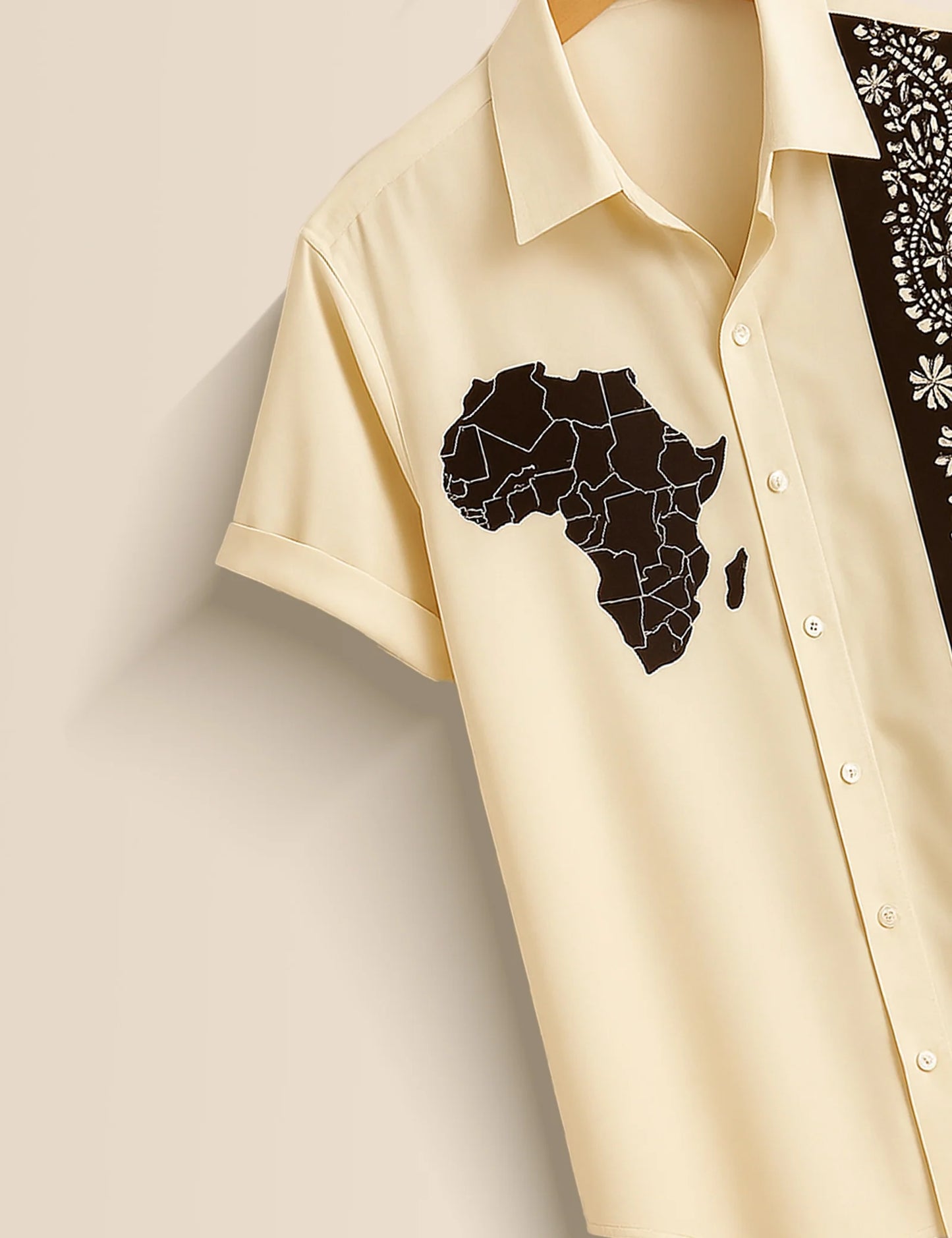 Men's Off White Africa Map Tribal - Printed Half Sleeve Shirt