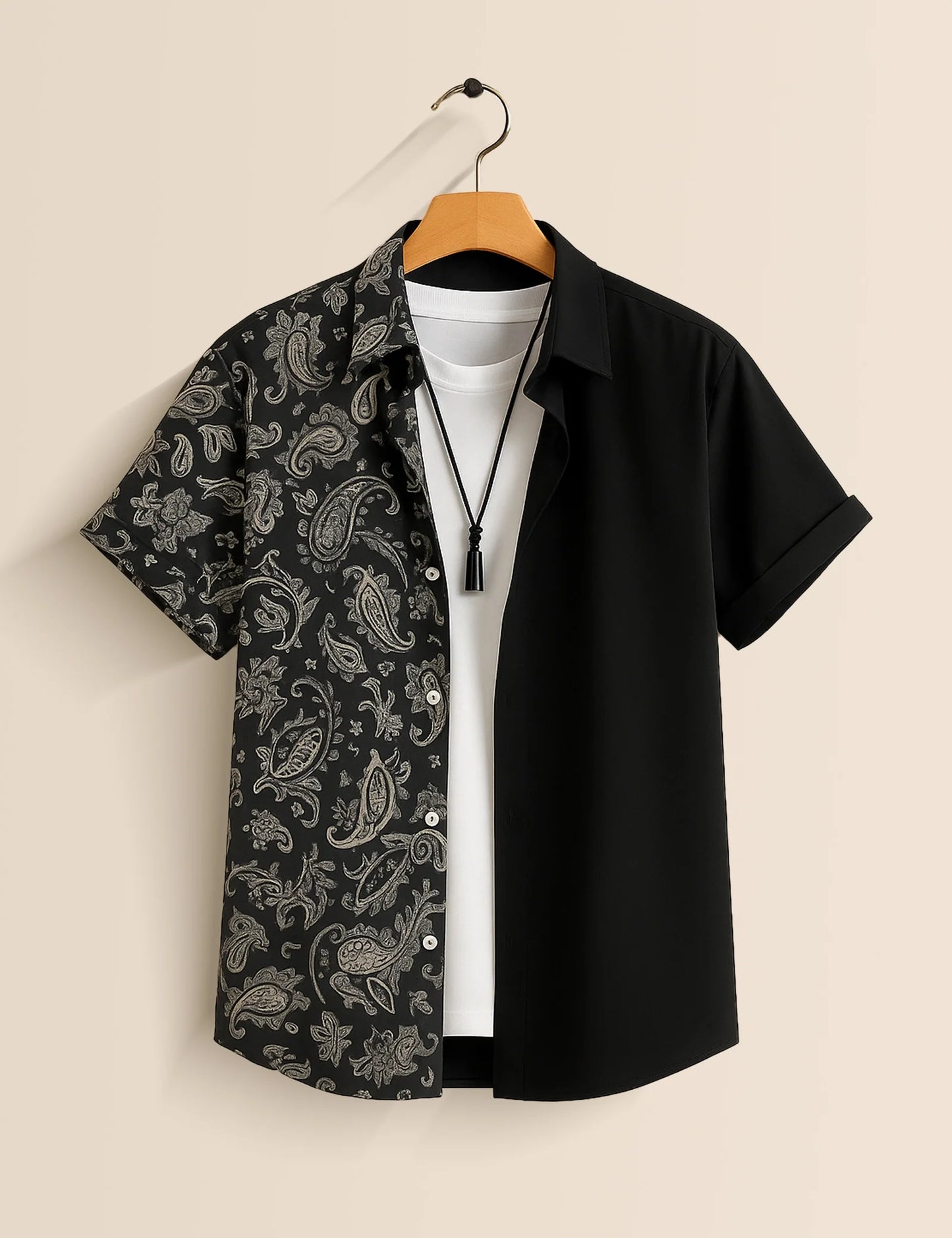 Men's Paisley and Solid Split – Printed Half Sleeve Shirt