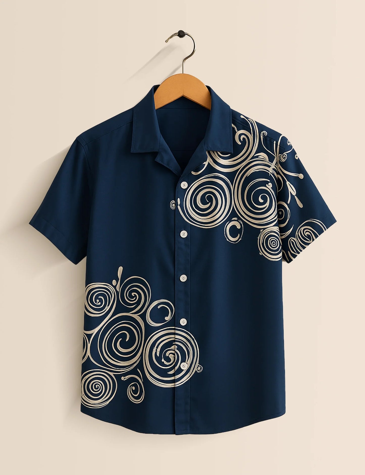 Men's Navy Blue Swirl Pattern - Printed Half Sleeve Shirt