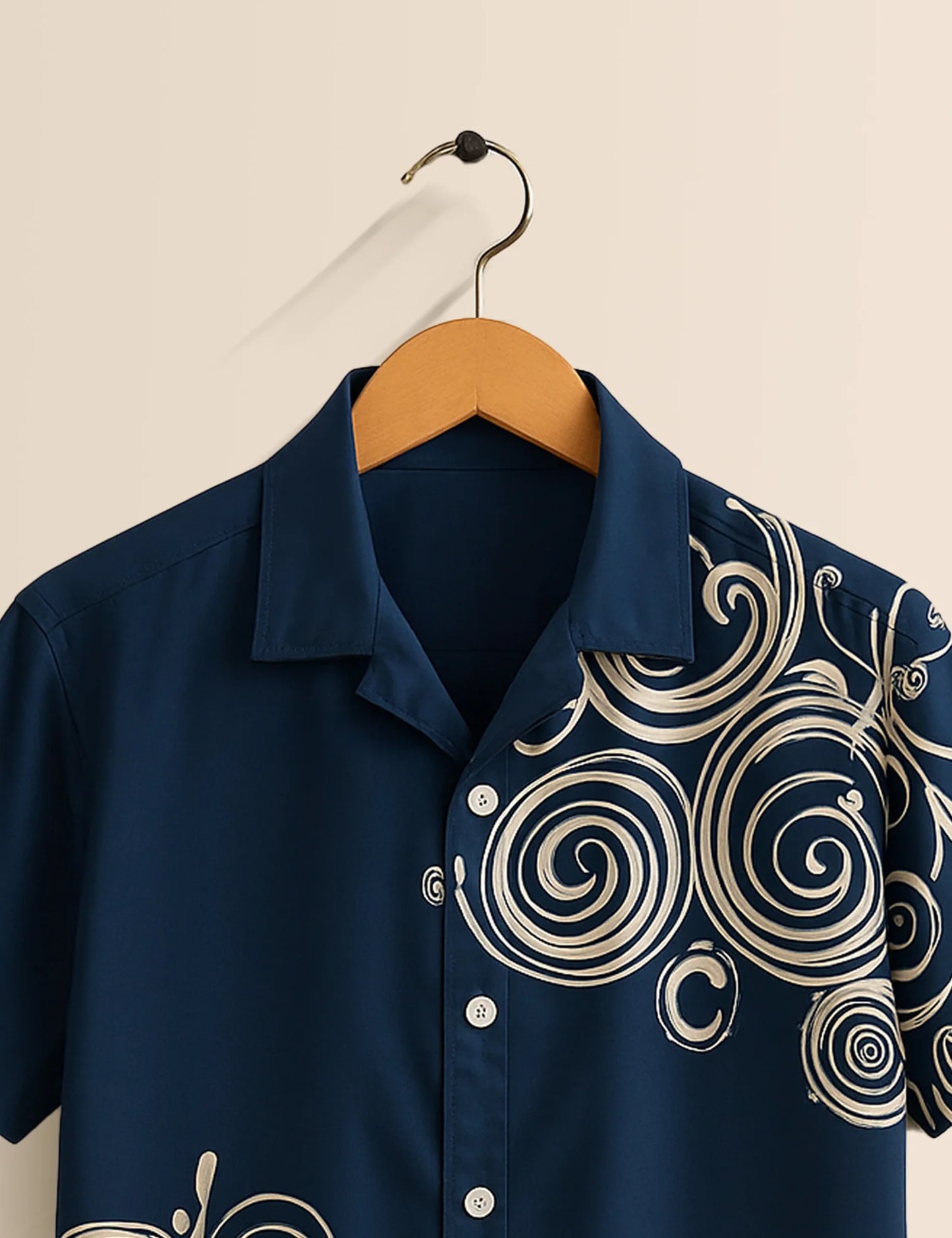Men's Navy Blue Swirl Pattern - Printed Half Sleeve Shirt