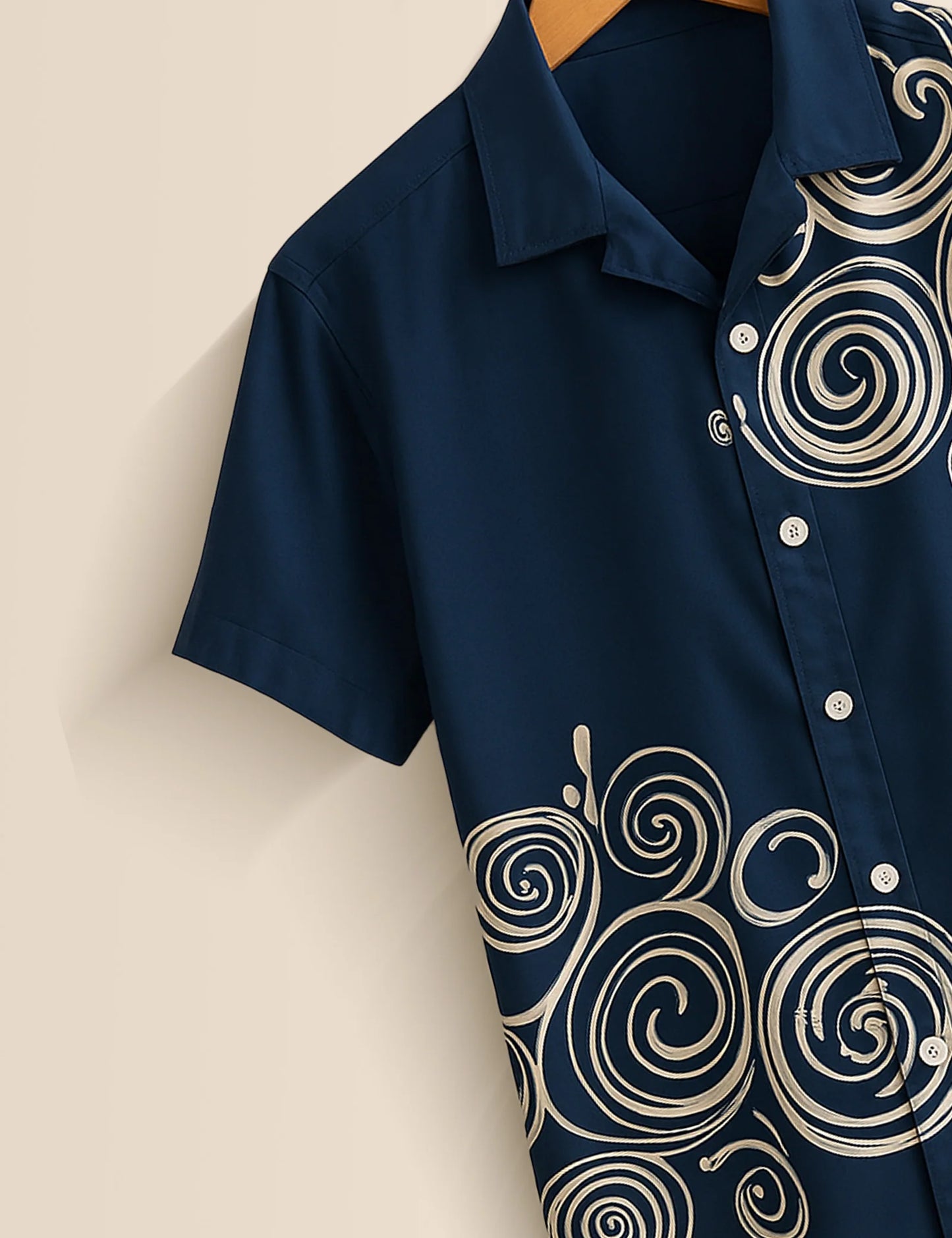 Men's Navy Blue Swirl Pattern - Printed Half Sleeve Shirt