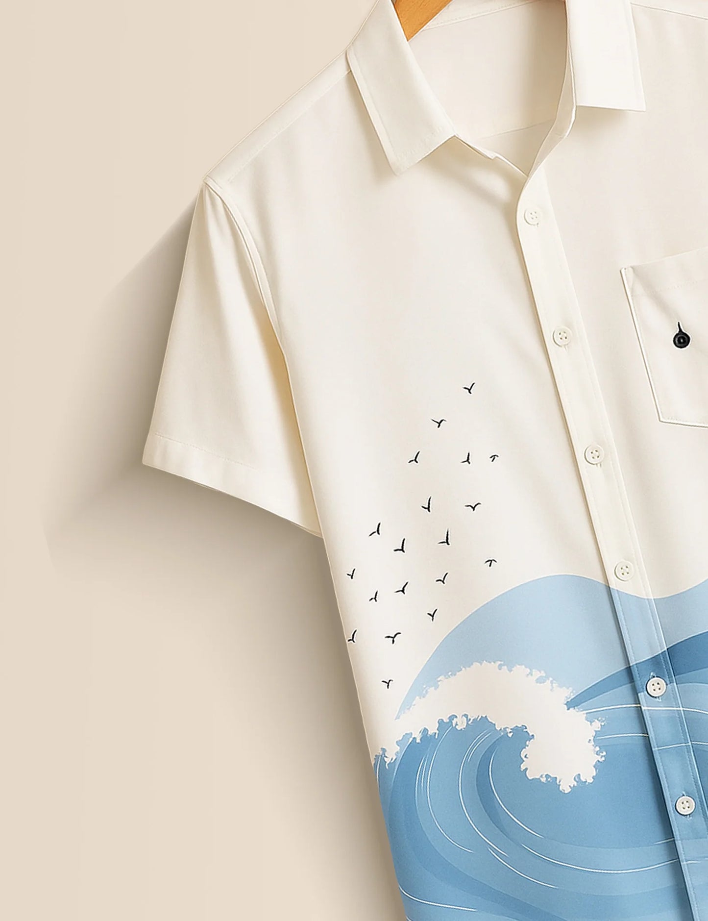 Men's White Ocean Wave Coastal Vibes - Printed Half Sleeve Shirt