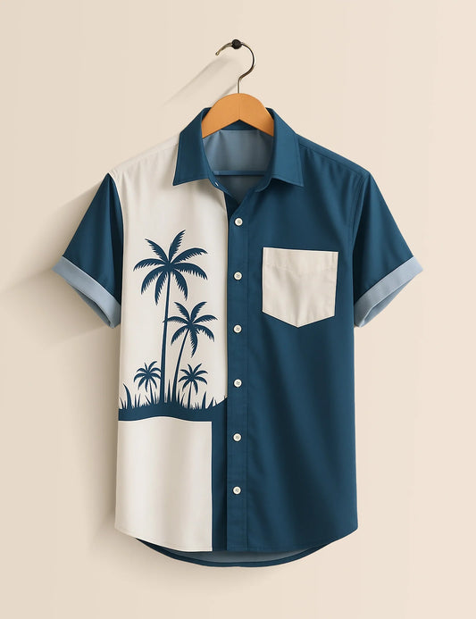 Men's Light Blue Palm Tree – Printed Half Sleeve Shirt