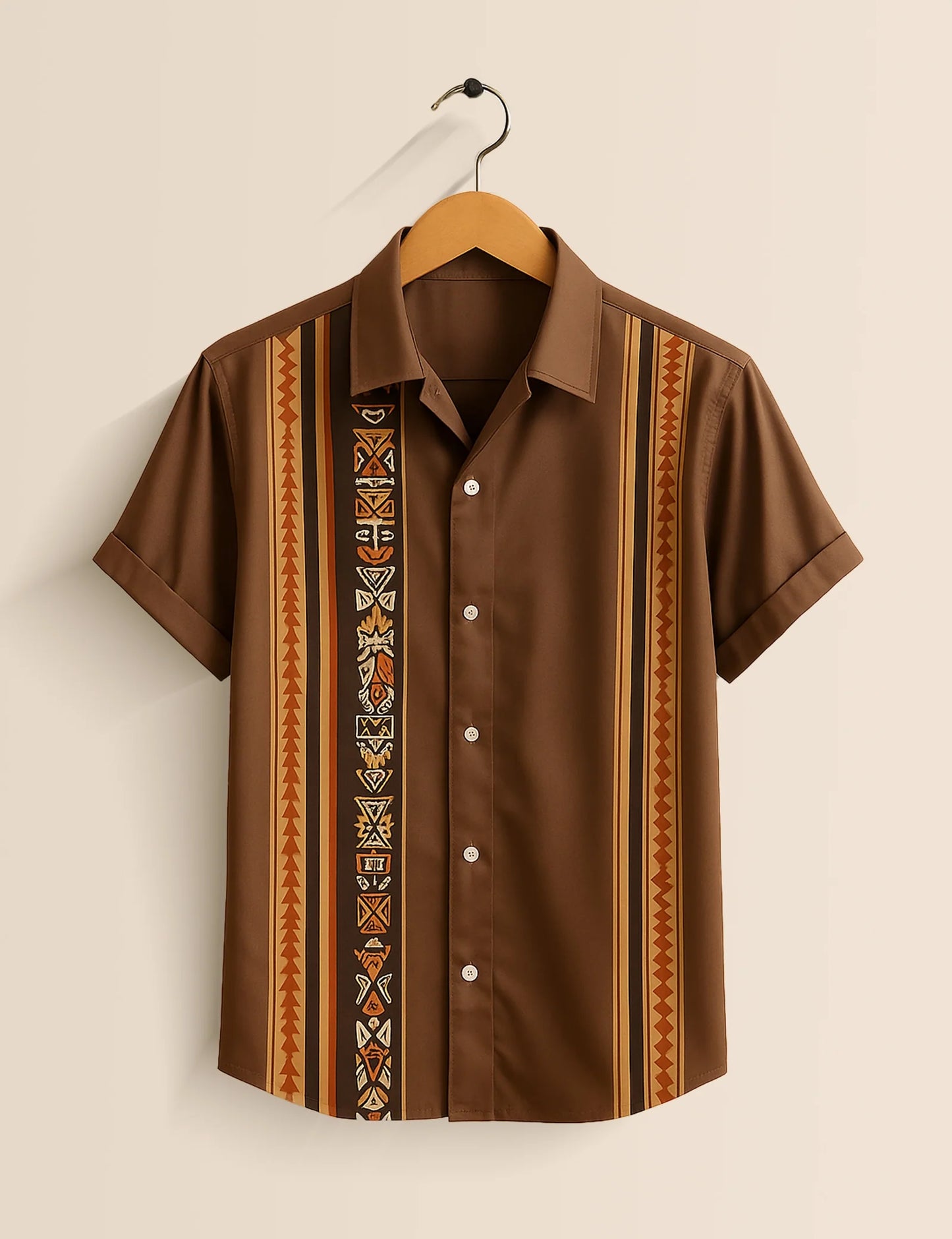 Men's Brown Tribal Ethnic Vibe Stripe - Printed Half Sleeve Shirt